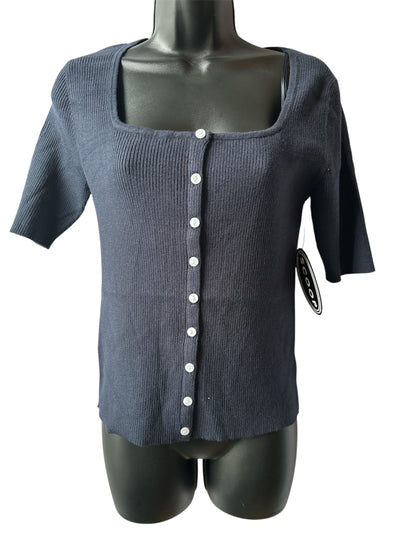 Scoop Women's Square Neckline Cardigan Sweater with Short Sleeves, Lightweight