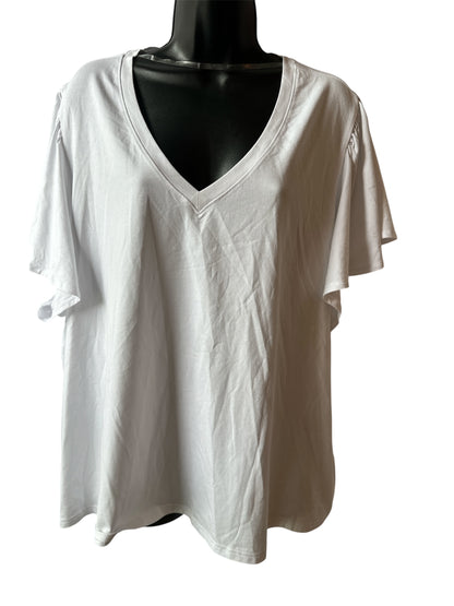 Terra & Sky Women's Plus Size V Neck Tee with Short Flutter Sleeves