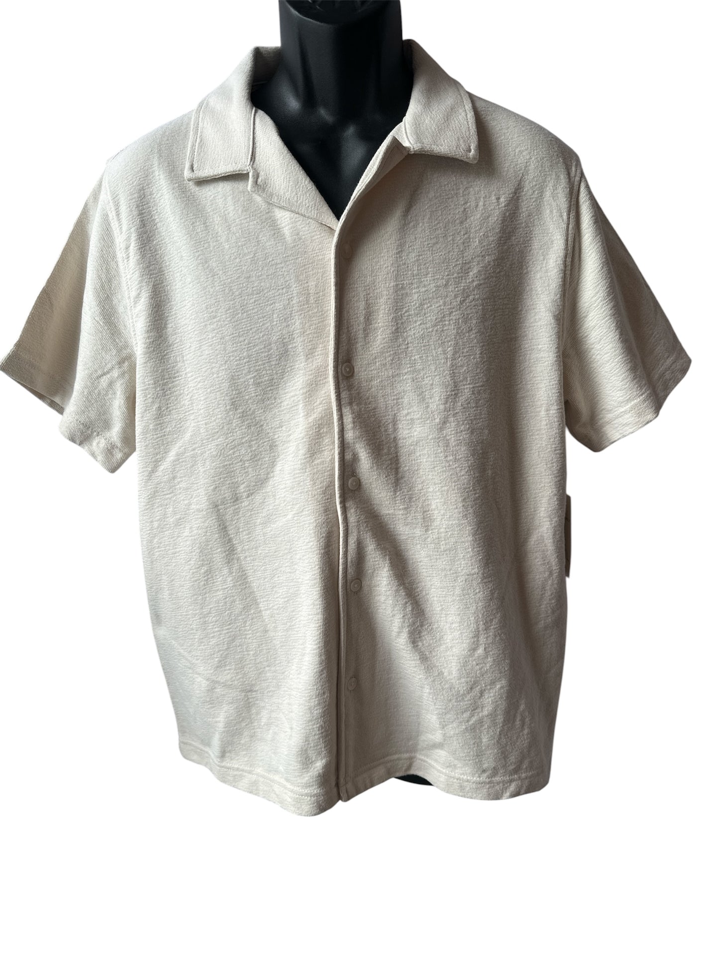 Free Assembly Men's Textured Cotton Camp Shirt with Short Sleeves