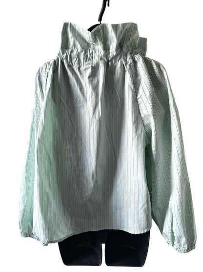 Free Assembly Women's Ruffle Tie Neck Cotton Top with Long Puff Sleeves