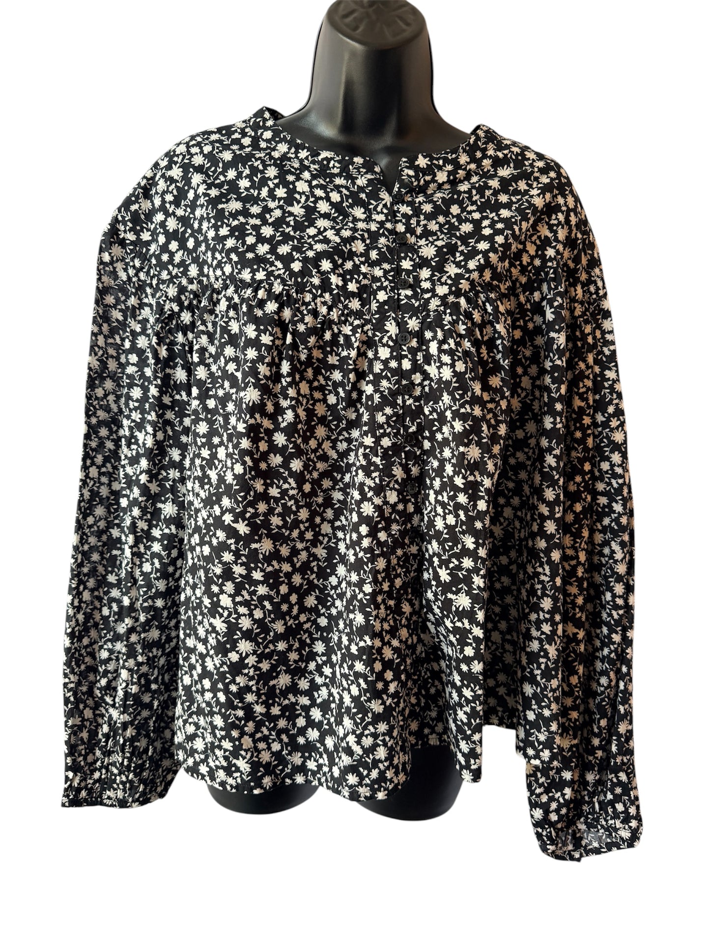 Scoop Women's Flowy Cotton Blouse with Long Sleeves