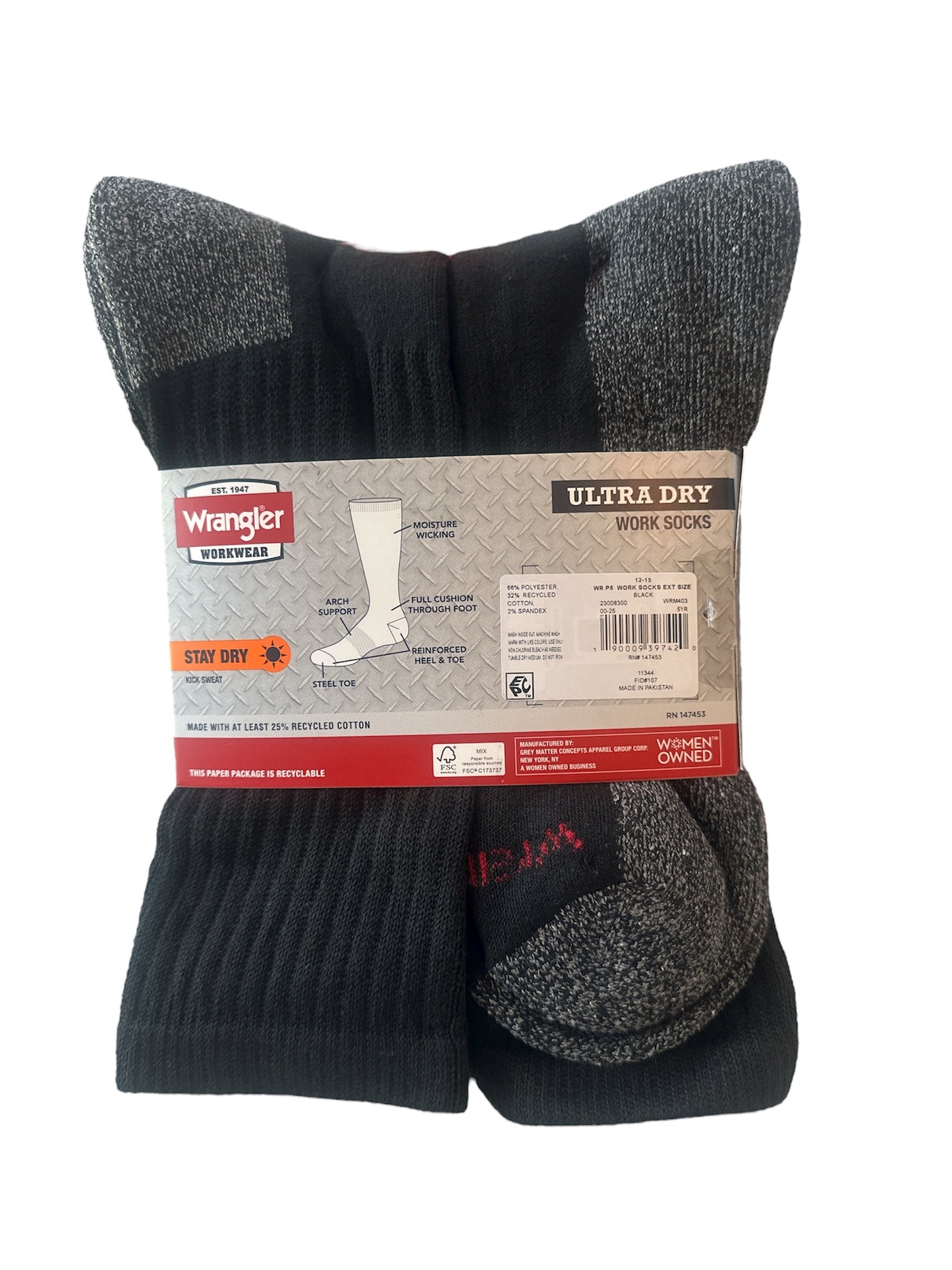 Wrangler Men’s Cushion Crew Socks – 6 Pack, Black