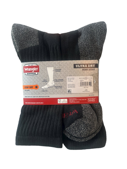 Wrangler Men’s Cushion Crew Socks – 6 Pack, Black
