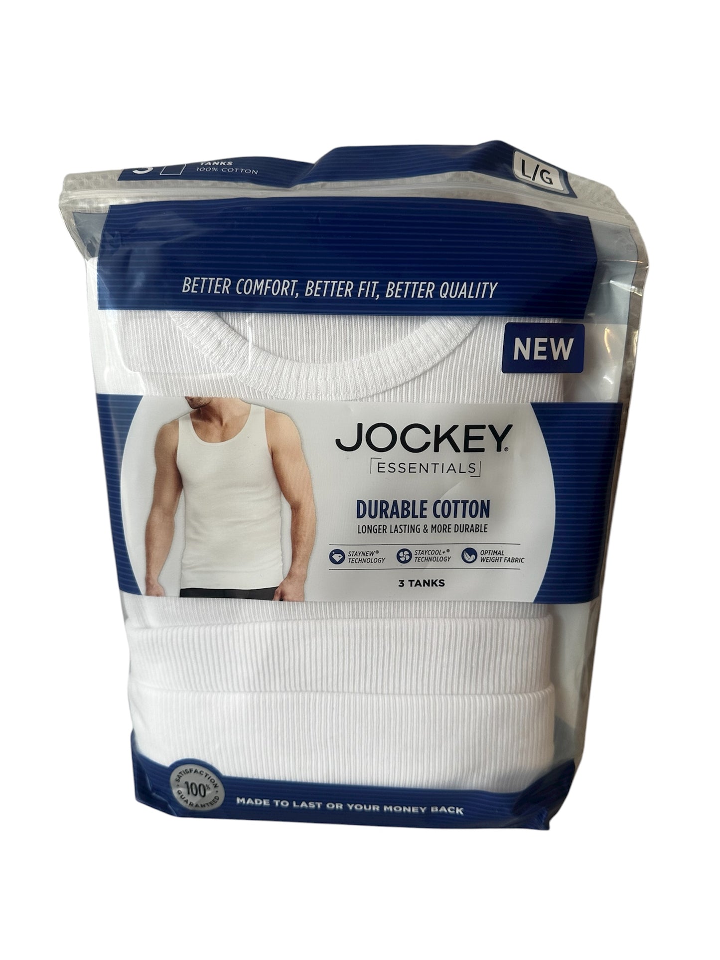 Jockey® Essentials Men’s 100% Cotton Tank Tops – 3 Pack, White
