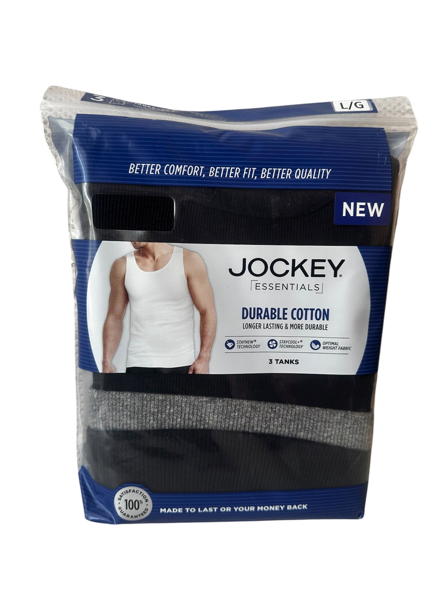 Jockey® Essentials Men’s 100% Cotton Tank Tops – 3 Pack, White
