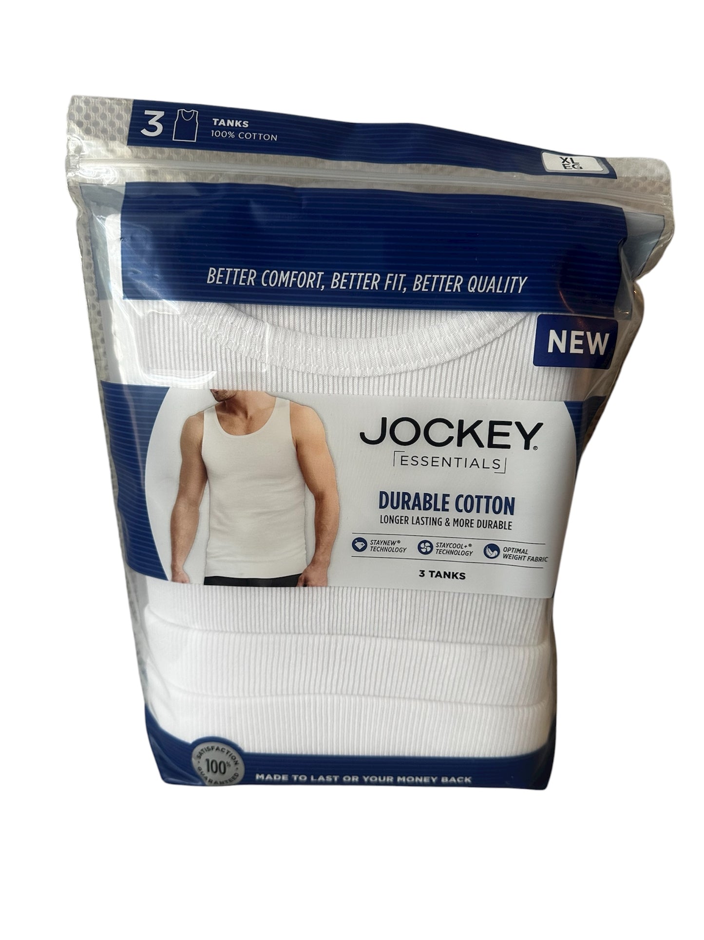 Jockey® Essentials Men’s 100% Cotton Tank Tops – 3 Pack, White