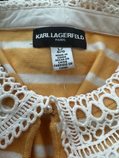 Karl Lagerfeld Paris Women’s Striped Knit Top with Crochet Lace Collar