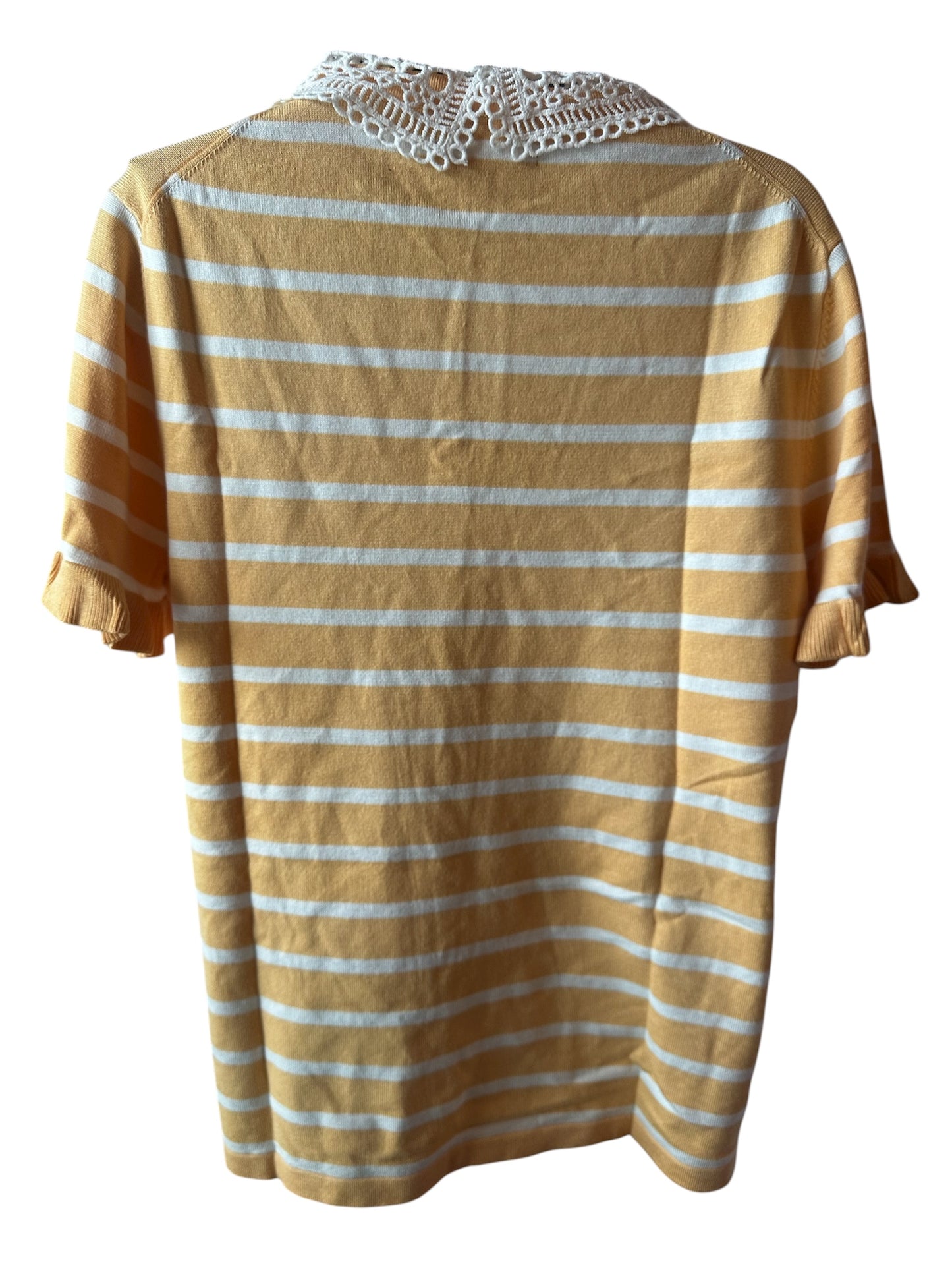 Karl Lagerfeld Paris Women’s Striped Knit Top with Crochet Lace Collar