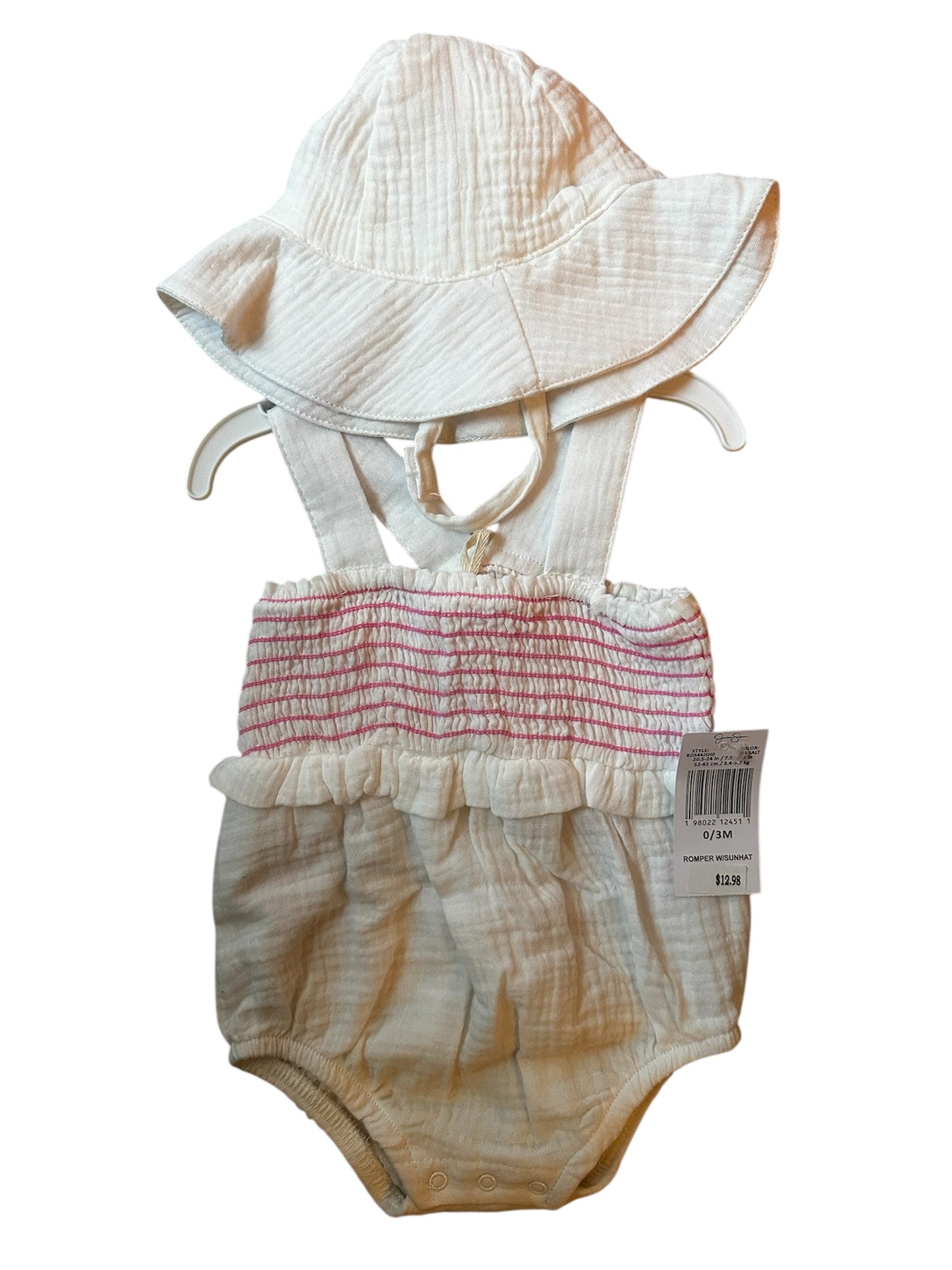 Jessica Simpson Baby Girls’ Smocked Romper with Sunhat
