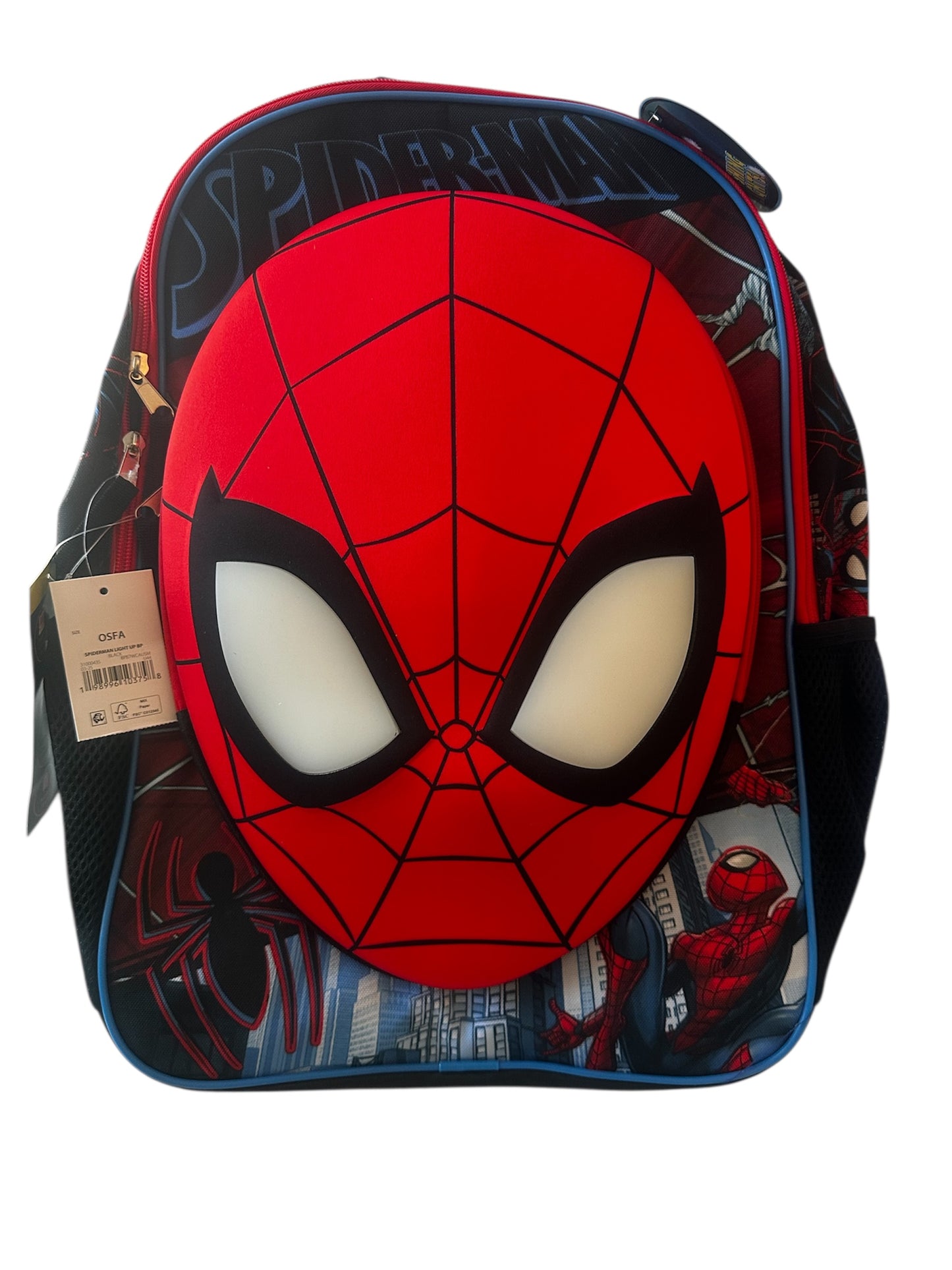 Marvel Spider‑Man Mask Boys’ Light‑Up 17” Backpack – Black/Red