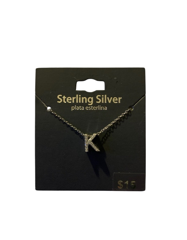 Brilliance Fine Women’s CZ Sterling Silver Block Initial Necklace – 18″ Chain