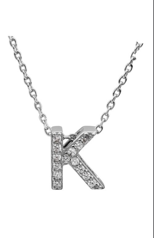 Brilliance Fine Women’s CZ Sterling Silver Block Initial Necklace – 18″ Chain
