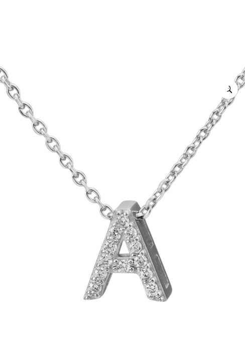 Brilliance Fine Women’s CZ Sterling Silver Block Initial Necklace – 18″ Chain