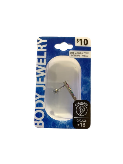Body Jewelry Stainless Steel 20 G Crystal Rainbow Bar Cartilage