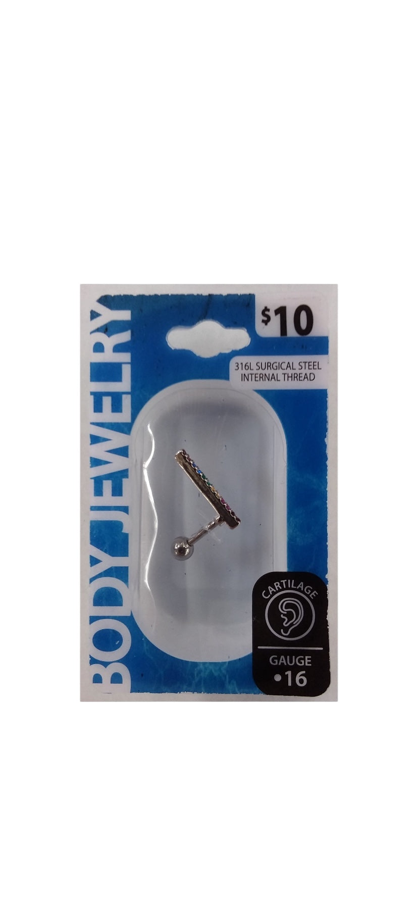 Body Jewelry Stainless Steel 20 G Crystal Rainbow Bar Cartilage