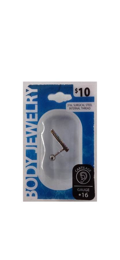 Body Jewelry Stainless Steel 20 G Crystal Rainbow Bar Cartilage