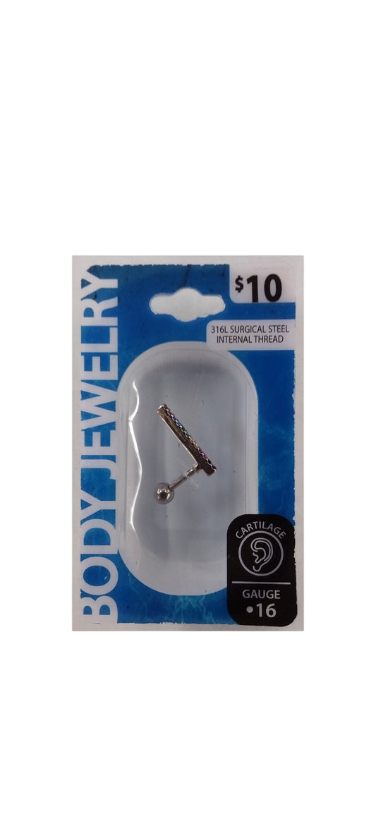 Body Jewelry Stainless Steel 20 G Crystal Rainbow Bar Cartilage
